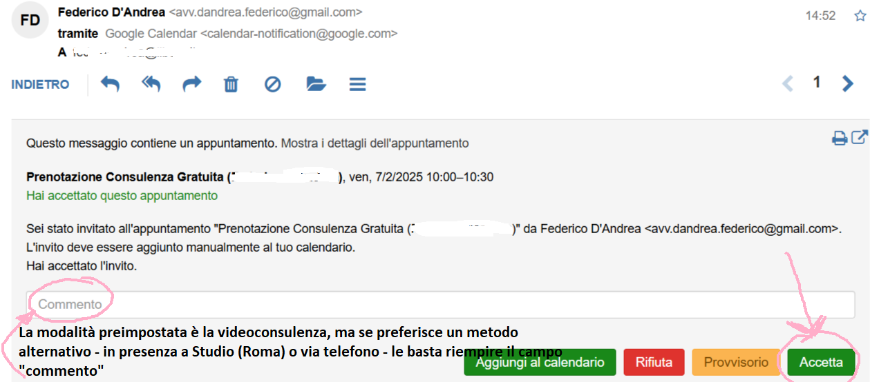 Esempio conferma appuntamento